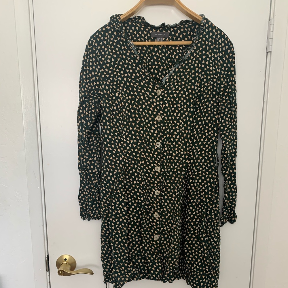 Primark Forest Green Dress w/ Heart Pattern